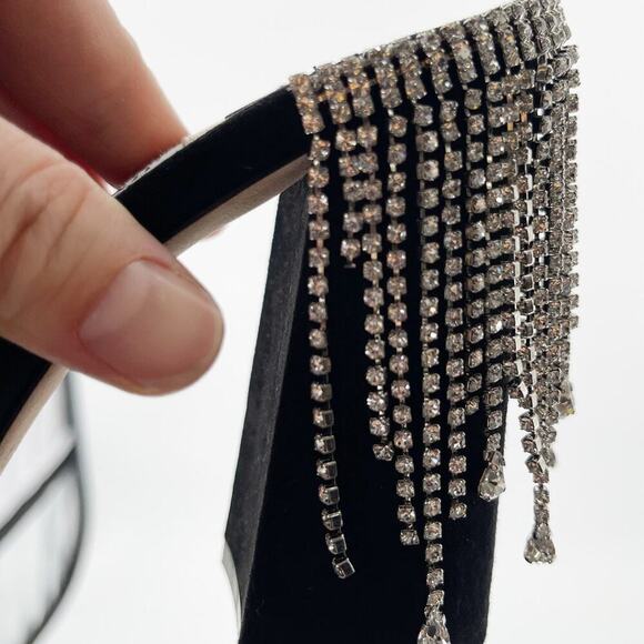 Jimmy Choo Black Suede Baia Crystal Fringe Square Open Toe Mule Heel size IT 37 - Picture 8 of 12